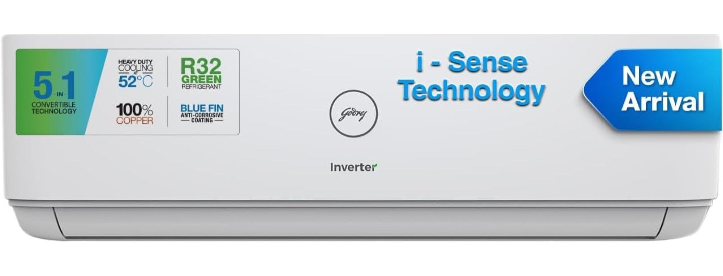 Godrej 1.1 Ton 3 Star, 5-in-1 Convertible Cooling, Inverter Split AC (Copper, I-Sense Technology, 2023 Model, AC 1T SIC 13DTC3 WWB Split 3S, White)